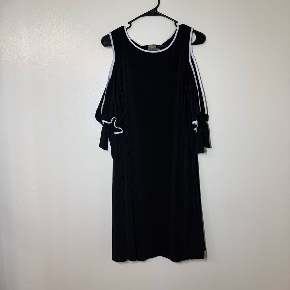Taylor Black Cold Shoulder Dress with White Accents